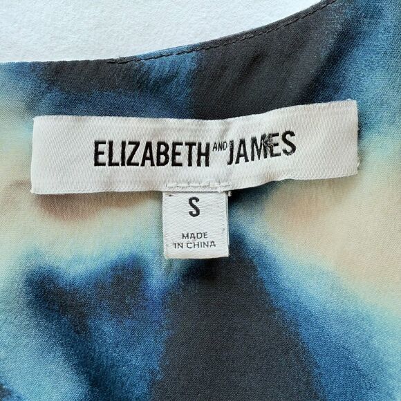 Elizabeth & James 100% Silk Hiromi Bell Sleeve Shift Dress Indigo Blue Shibori - Picture 5 of 11